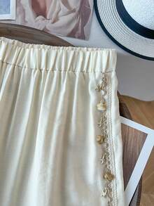 GlowEve CURVE 2026春夏大码女式休闲度假沙滩贝壳织带凉爽面料阔腿裤 - 杏色 - 查看 4