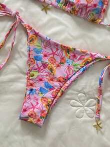 Swim Mod Women's Random Print Halter Bikini Set, Spring/Summer - Multicolor - View 6