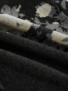 ROMWE Fairycore Vintage Floral Print Washed Loose Wide-Leg Jeans For Women - Black - View 4