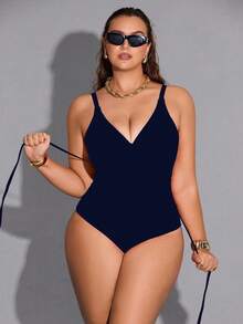 Shapewave Maillot de bain une pièce sexy grande taille pour femmes - Bleu marine - Voir 4