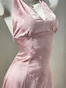 Elamini Women's Elegant Satin Tie-Waist A-Line Mini Dress, Casual Everyday Wear, Suitable For Dates, Outings, Spring/Summer - Pink - View 5