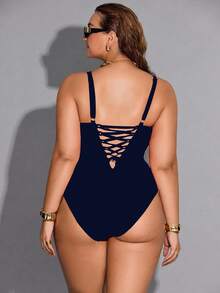 Shapewave Maillot de bain une pièce sexy grande taille pour femmes - Bleu marine - Voir 5