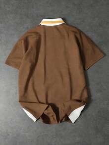 Manfinity Roghcode Men's Letter Print Casual Versatile Daily Commute Short Sleeve Polo Shirt - Brown - View 2