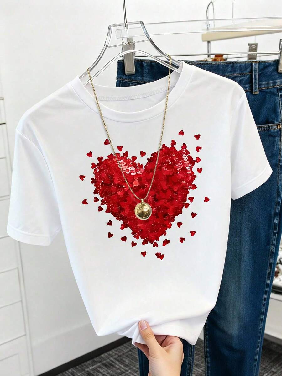 EMERY ROSE Áo thun nữ, áo thun tay ngắn in họa tiết phong cách đường phố thường ngày, áo mùa hè dễ thương. - trắng - Xem 1