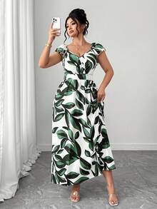 Elenzga Plus Size Women Summer Cap Sleeve Vacation Floral Print Dress - Multicolor - View 4