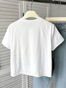 SHEIN Girls' Elegant 3D Floral Crew Neck T-Shirt, Casual & Commuting, White - White - View 2