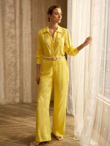 MOTF PREMIUM CAMISA Y PANTALONES DE BOLSILLO DE LINO PARA COMMUTER - Amarillo - Ver 7