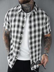 SLATEMANN 男士休闲衬衫，采用INS风图案面料，适合送给男友或老公，日常通勤和外出穿着。 - 黑色 - 查看 7