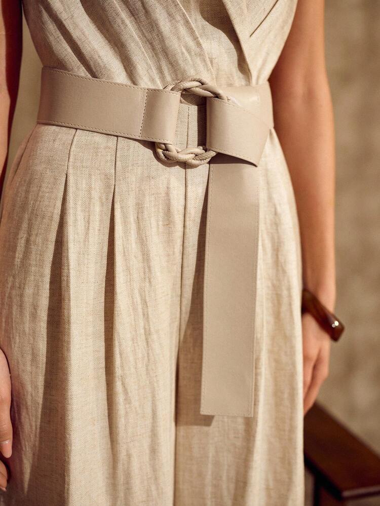 LINEN SLEEVELESS JUMPSUIT WITH BELT, VINTAGE STYLE, SPRING/SUMMER