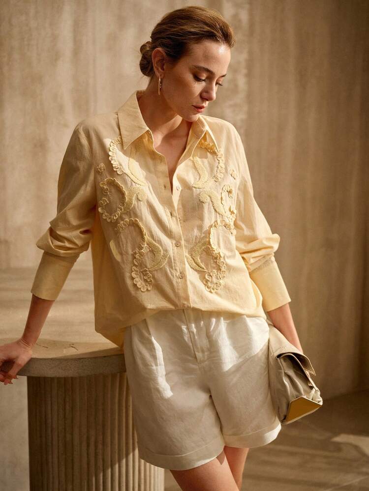 100% COTTON EMBROIDERED LONG SLEEVE SHIRT, VINTAGE STYLE, SPRING/SUMMER