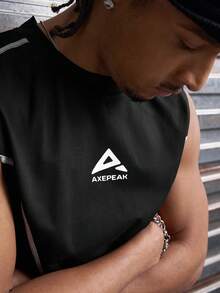 AXEPEAK 男士时尚运动撞色简约印花宽松背心 - 黑色 - 查看 5