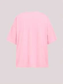 Tween Girls' Casual Cute Elegant Collegiate Style Pink Bear Print Loose Dropped Shoulder Short Sleeve T-Shirt, Suitable For Summer - Multicolor - View 3