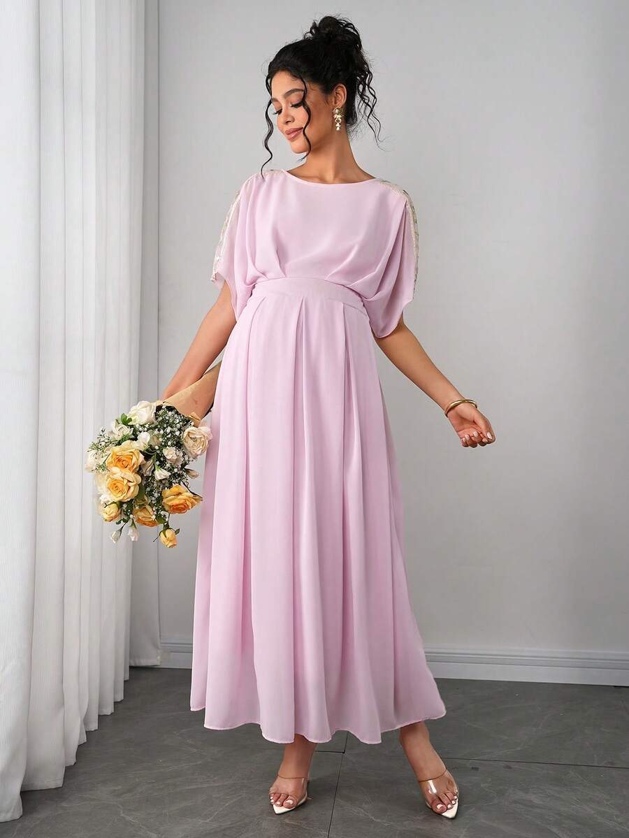Momance Váy bầu bằng vải chiffon thời trang - Màu Hồng baby - Xem 1