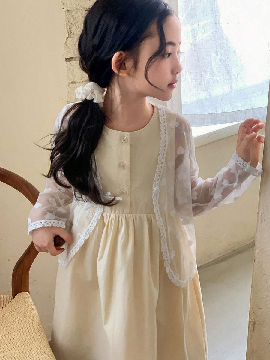 DAZY Young Girl Heart Lace Loose Cute Cardigan - White - View 1