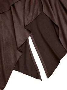 Sweetra Plus Size Vintage Suede Skirt, Elastic Waist Asymmetrical Hem A-Line Skirt, Spring/Autumn - Rust Brown - View 4