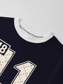 Glimmora Áo thun nữ tay ngắn in mực trắng - Màu xanh hải quân - Xem 7