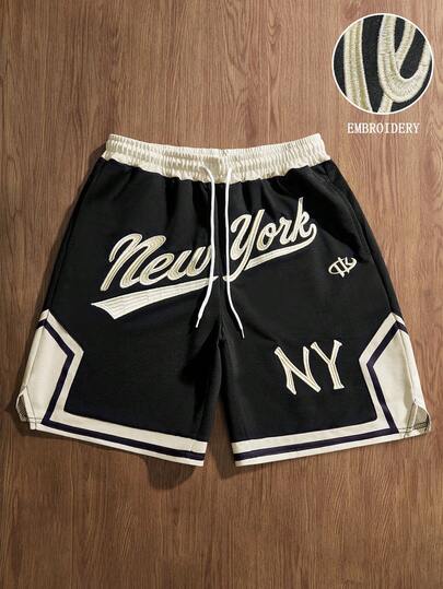 TOKVUE Quần short nam dáng rộng thêu họa tiết INS Style NYC, món quà tuyệt vời cho bạn trai/chồng, kỷ niệm, phong cách thời trang đường phố.