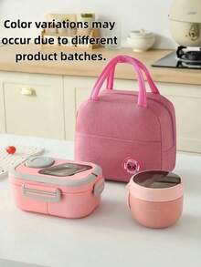 3pcs Lunch Box Set, Including Lunch Box, Insulated Bag, Breakfast Cup, Suitable For Work, School, And Outdoor Transportation, Lunch Box, Salad Cup, Insulated Suit. Partitioned Lunch Box, Back-To-School Season Student Supplies, Lunch Box, Lunch Bag. - Multicolor - View 4