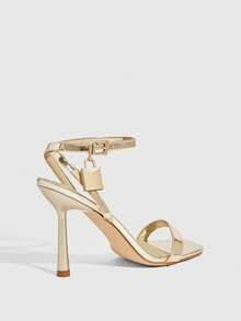 CUCCOO SZL Women's Square Toe Rhinestone Ankle Strap Sandals For Christmas - Gold - View 3
