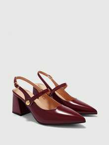 CUCCOO BIZCHIC Women's Fashion High-Heeled Shoes, Buckle Thick Heel Global Four-Season Commute Elegant Foundation Holiday Vacation Office Outdoor Daily Versatile - Burgundy - View 7