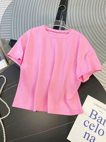 Resyla Ensemble 2 pièces T-shirt et short décontracté unicolore pour femmes - Rose bonbon - Voir 6