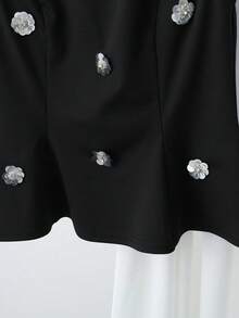 Franclia Conjunto de 2 piezas de blusa sin mangas con volantes en el bajo y decoración floral + vestido blanco de línea A de largo medio, para uso casual, fiesta, diario, oficina, citas - Blanco y Negro - Ver 7