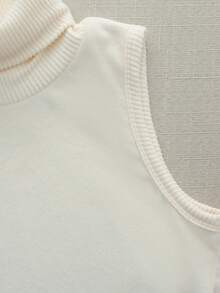 SHEIN PETITE Fashionable New Autumn/Winter Sleeveless Knit Vest For Women, Slim Fit, Soft & Cozy, Tight Fitting, Thickened, High Collar, Layering Undershirt - Apricot - View 5