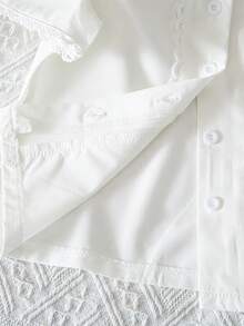 Elladie kids 女童休闲简约白色蕾丝边短袖衬衫，百搭时尚春夏新品，校园风 - 白色 - 查看 8