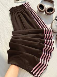 Comfortcana Plus Size Women Casual Loose Pants With Side Stripe - Brown - View 1