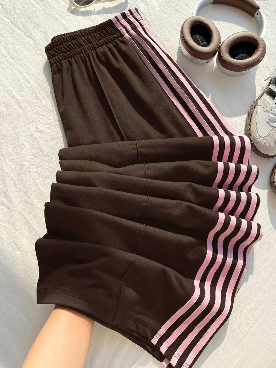 Comfortcana Plus Size Women Casual Loose Pants With Side Stripe - Brown - View 1