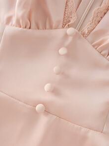 Cévolie Women's Satin Ruffle Trim Short Pink Dress - Pink - View 5