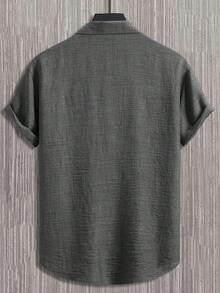 Manfinity Homme Camisa casual de manga corta y un solo bolsillo para hombres - Gris Oscuro - Ver 2