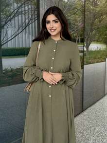 Veilorie Women's Solid Color Front Button Asymmetric Hem Long Sleeve Top And Pants Elegant 2 Pieces Set - Army Green - View 8