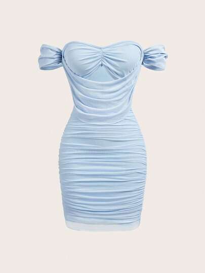 SHEIN x Eduarda Gutierrez Soleia 波西米亚风针织网纱无肩带紧身连衣裙，浪漫花卉印花，适合度假、派对、约会、情人节、复活节、狂欢节、下午茶、海滩、邮轮、城市度假等场合。