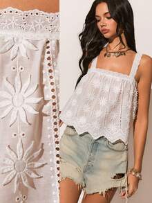 Poéselle Blusa casual versatile da donna con ricamo floreale, adatta per festival musicali estivi, appuntamenti, vacanze, spiaggia e resort - Bianco - Visualizzare 3