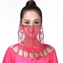 1PC Women's Belly Dance Veil, Exquisite Beaded And Sequined Belly Dance Accessories - Multicolor - View 2