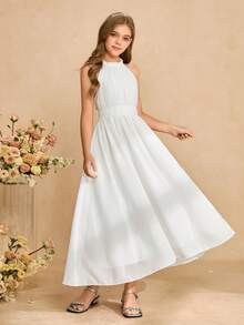 Girls White Chiffon Fairy Dress, Flowing Lightweight Summer Dress For Little Girls - White - View 3