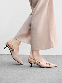 CUCCOO BIZCHIC Giày cao gót mũi nhọn, gót mỏng, kín mũi, thoáng khí, quai sau, kiểu dáng slip-on dành cho nữ. - Màu be - Xem 5