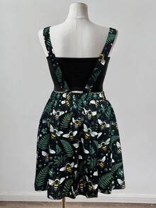 Sunspun Plus Size Spring/Summer Dark Floral & Bee Print Jumper Dress - Multicolor - View 2