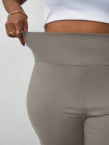 SHEIN PETITE CURVE Pantaloni della tuta a vita alta, ampi e comodi, traspiranti e versatili, in tinta unita, taglie comode - Cachi - Visualizzare 4