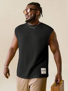 EASEVO Plus Size Men's Casual Knit Sleeveless Tank Top, Suitable For Summer - Black - View 9