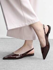 CUCCOO BIZCHIC 女士平底尖头棕色简约露跟鞋，日常百搭轻便舒适，适合通勤、上班等各种场合。 - 巧克力棕 - 查看 5