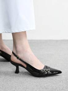 CUCCOO BIZCHIC 女士尖头细高跟鞋，黑色多带后跟设计，优雅通勤高跟鞋，露跟鞋，适合日常百搭工作和购物场合。 - 黑色 - 查看 6