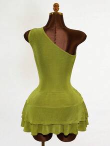 Mistrie Vestido con accesorios metálicos irregulares en el cuello y hombros - Verde Oliva - Ver 2