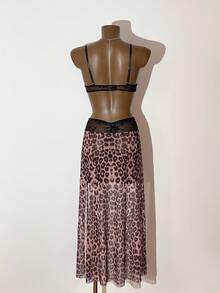 Bare Chapter 1件装女士性感豹纹撞色蕾丝下摆吊带连体裤，经典野生动物图案 - 彩色 - 查看 8