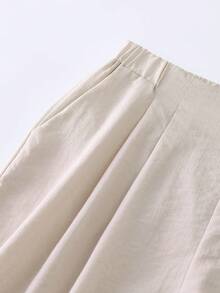 Franclia Women's Summer New Casual Everyday Commute Simple Versatile Comfortable Pleated Loose Shorts - Apricot - View 5