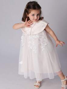 Dazy Kids Vestido elegante de unicolor con parches de malla bordada para niña, ideal para vacaciones de verano - Blanco - Ver 7