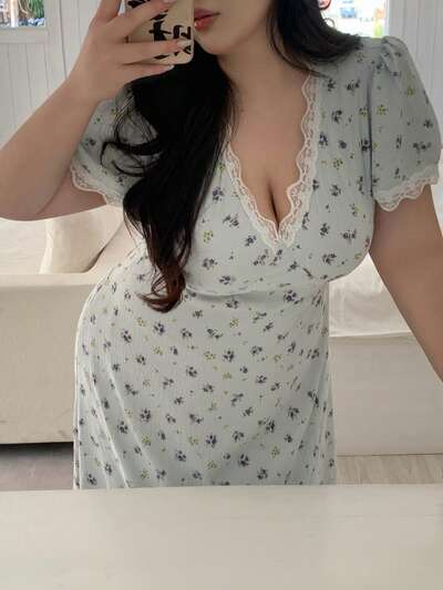 Dazy Plus Plus Size Women's Summer Ditsy Floral V-Neck Petal Sleeve Contrast Lace Tie Waist Nightgown