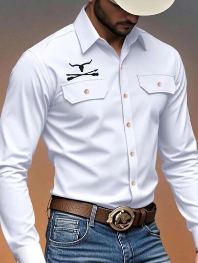 Manfinity Nomadique 男士长袖西部牛仔风格衬衫，秋季