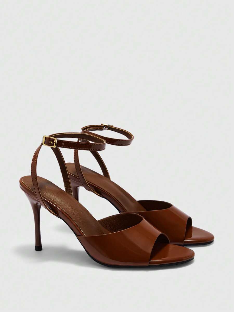 CUCCOO BIZCHIC Talons hauts ouverts haut de gamme français pour le port d'été avec des jupes par les femmes, belle personnalité, sandales à talons fins - Brun brun - Voir 1